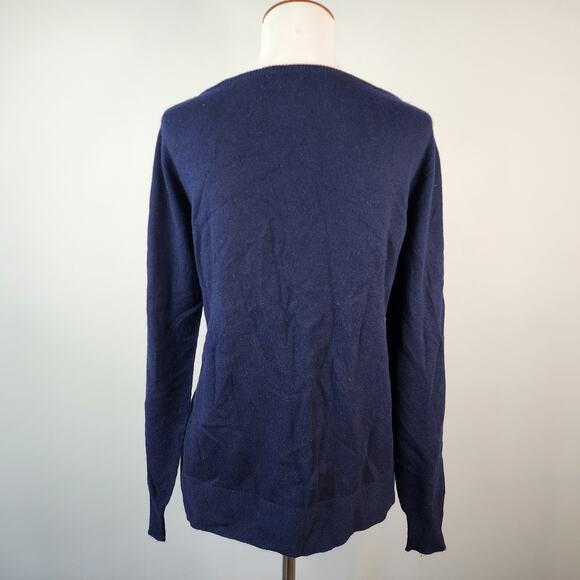 D. Exterior Boat Neck Sweater Women's MEDIUM Navy Blue Cashmere Blend - Picture 4 of 6